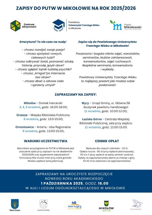 Powiatowy Uniwersytet Trzeciego Wieku: zapisy w Łaziskach Górnych już 11 września!