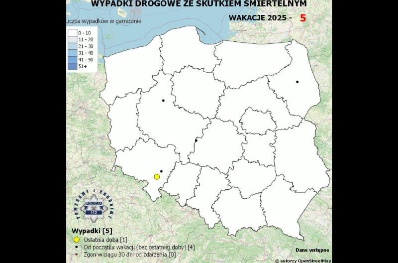 Mapa śmiertelnych wypadków drogowych – ruszyła wakacyjna akcja Policji