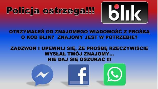 Oszustwa metodą na tzw. BLIK - Nie podawaj danych dostępowych do profili społecznościowych