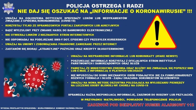 Policja ostrzega i radzi: Nie daj się oszukać fałszywym informacjom nt. koronawirusa