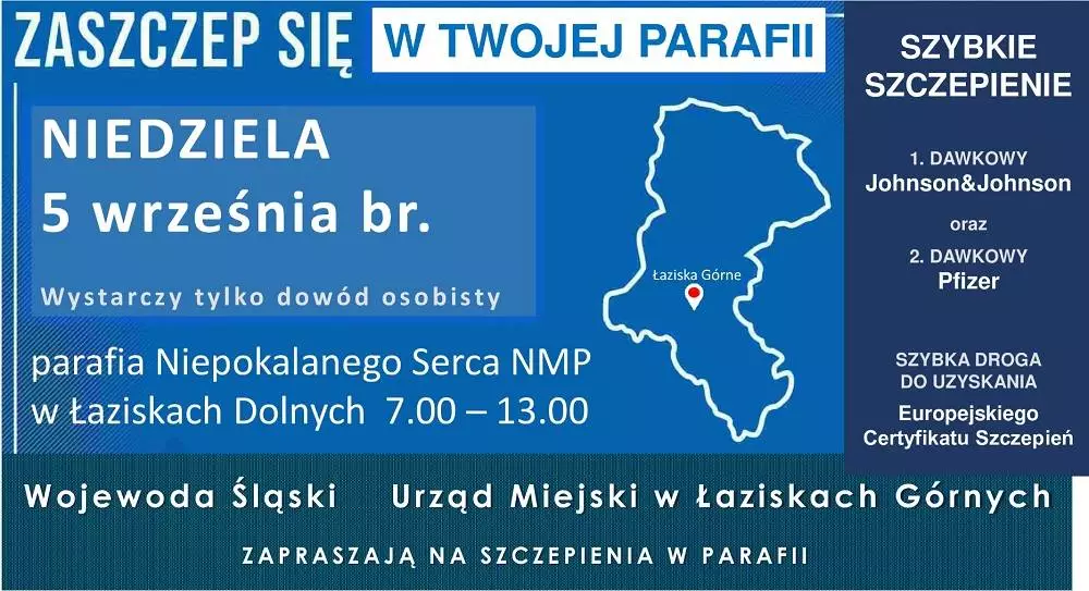 Szczepienia w niedzielę 5 września w parafii Niepokalanego Serca NMP w Łaziskach Dolnych